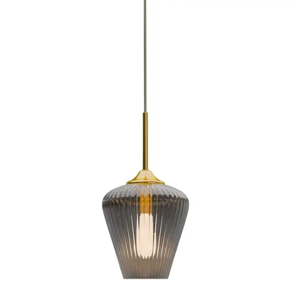 Calibo Ribbon Fluted Glass 230mm Pendant Light - Smoke