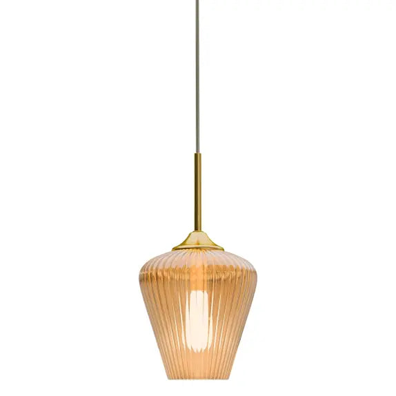 Calibo Ribbon Fluted Glass 280mm Pendant Light - Amber