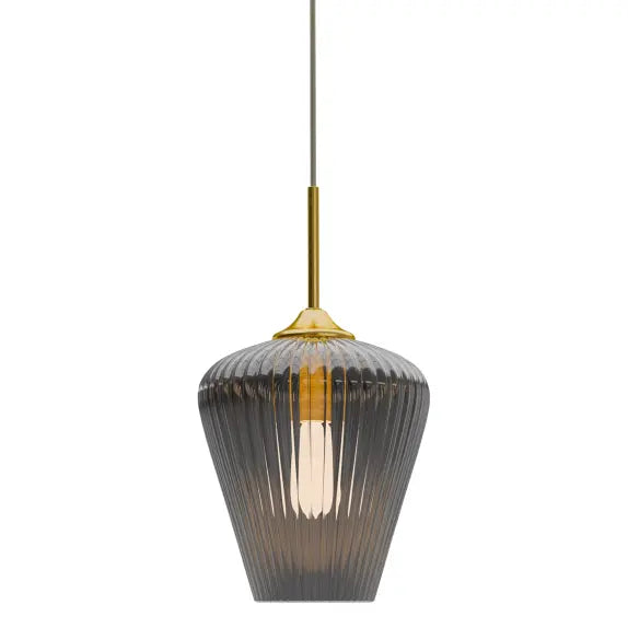 Calibo Ribbon Fluted Glass 280mm Pendant Light - Smoke