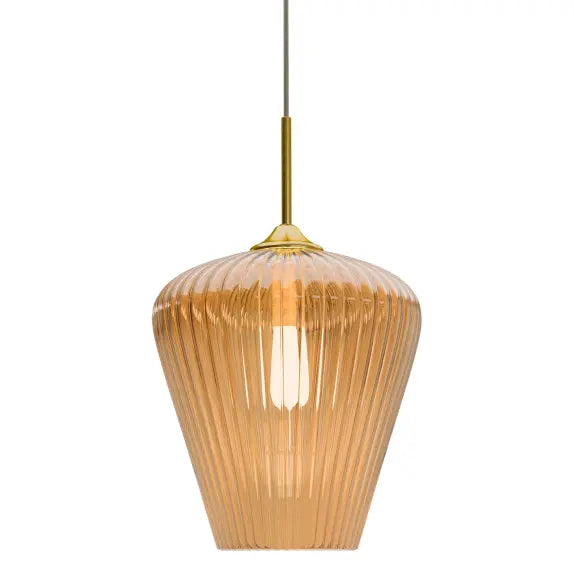Calibo Ribbon Fluted Glass 360mm Pendant Light - Amber