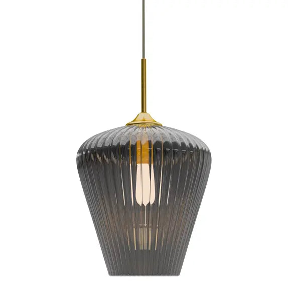 Calibo Ribbon Fluted Glass 360mm Pendant Light - Smoke