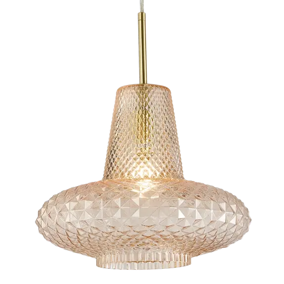 Calibo Sculpt Faceted Cut Glass 1 Light Pendant - Gold & Amber