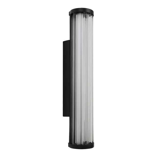 Junco Ribbed Glass 420mm LED Wall Light 16W TRI Colour Non-dimmable Black IP65