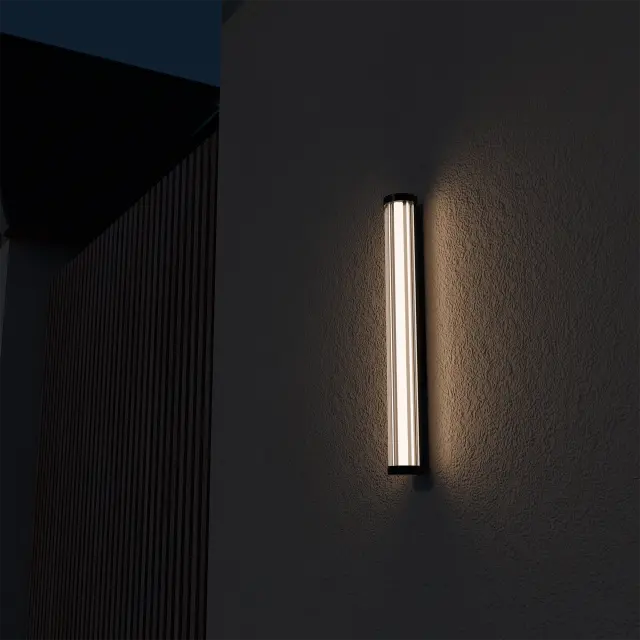 Junco Ribbed Glass 420mm LED Wall Light 16W TRI Colour Non-dimmable Black IP65