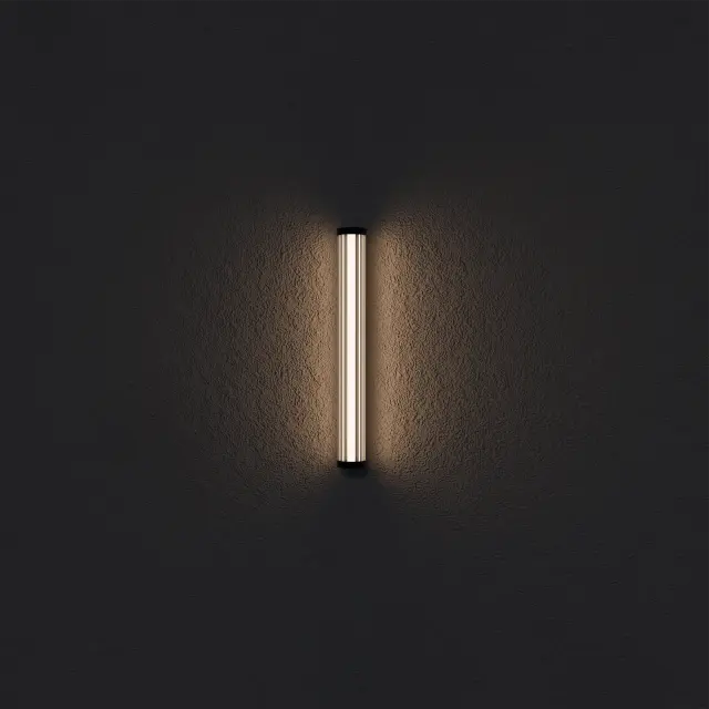 Junco Ribbed Glass 420mm LED Wall Light 16W TRI Colour Non-dimmable Black IP65