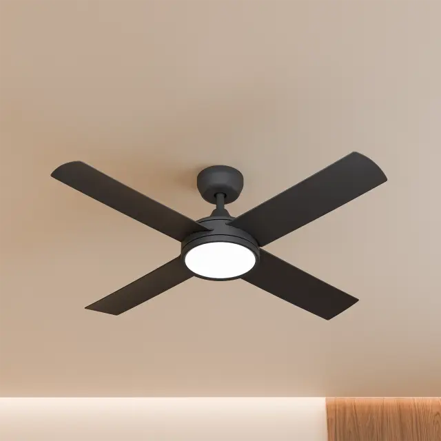 Breeze Silent AC PRO 48" Black All ABS with 24w LED Light kit with 3 Speed Wall Controller