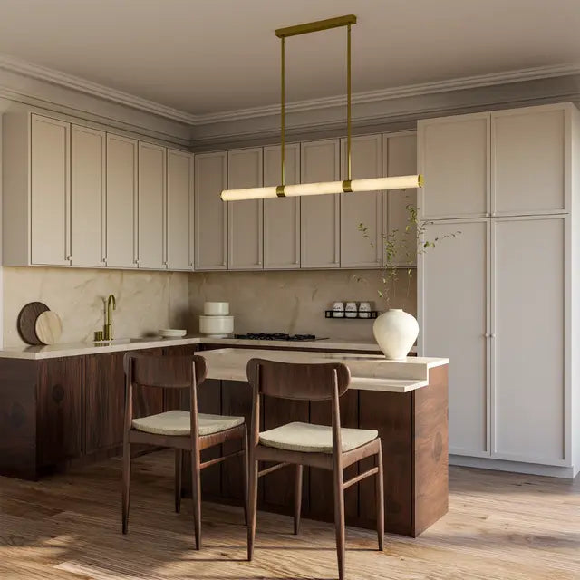 Calibo Bower Modern Alabaster Stone 1232mm Linear Pendant Light - Brass