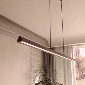 Calibo Avocent 2000mm Slim Timber Triangular Edge LED Linear Pendant - Ash with White