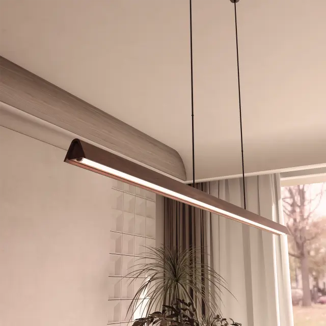 Calibo Avocent 2000mm Slim Timber Triangular Edge LED Linear Pendant - Ash with White