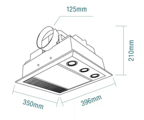 Linear Mini 1000w Halogen 3 in 1 Bathroom Heater & High Extraction Exhaust Fan with LED Light White - Tastic - Lux Lighting