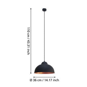 TRURO 2 H/L 1X60W E27 BLK/COP
