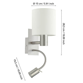 PASTERI W/L 1X40W E27 + 3.5W LED 3000K SN/WHT