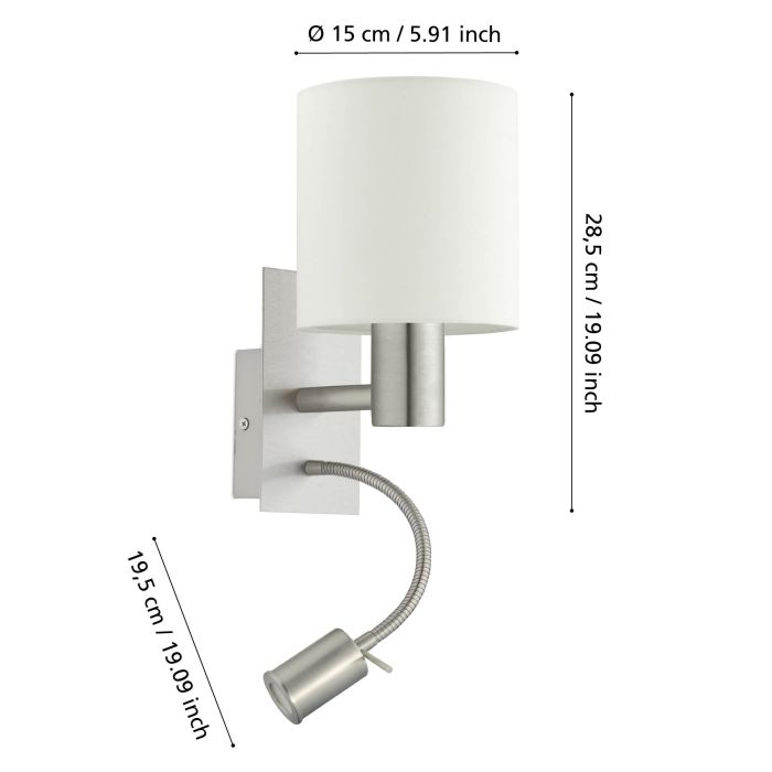PASTERI W/L 1X40W E27 + 3.5W LED 3000K SN/WHT
