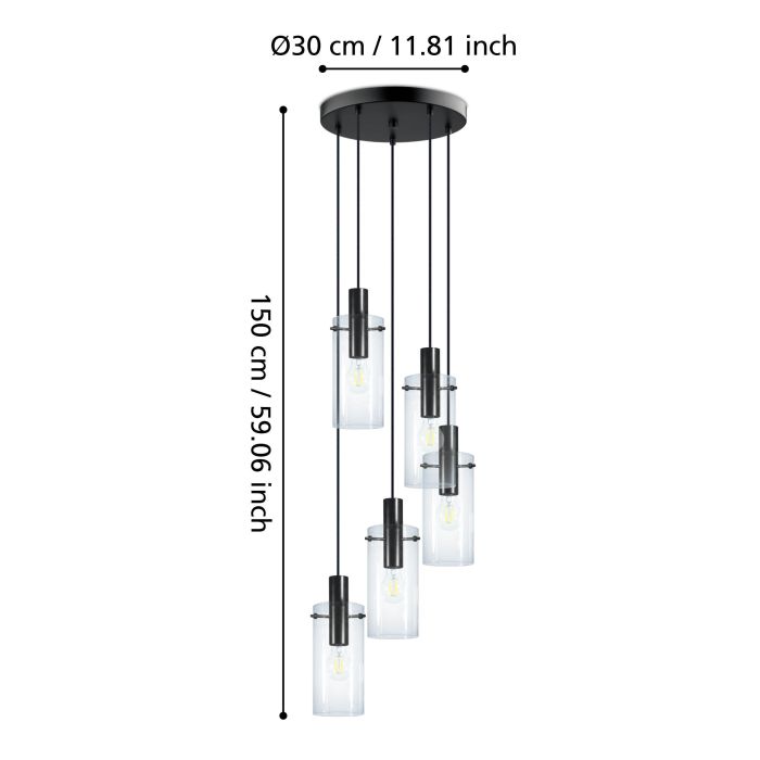 MONTEFINO H/L 5X60W E27 BLK/CLR