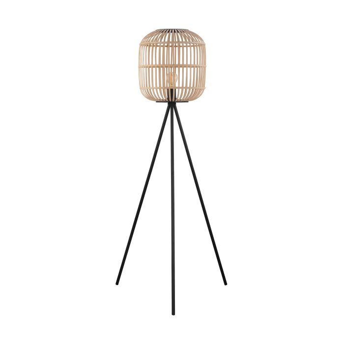 Bordesley F/l 1x28w E27 Blk/light Wood - Floor Lamp - Lux Lighting