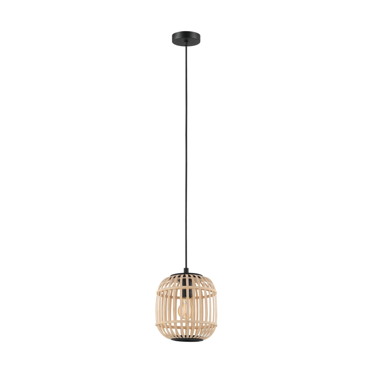Bordesley H/l 1x28w E27 Blk/light Wood 210mm - pendant - Lux Lighting