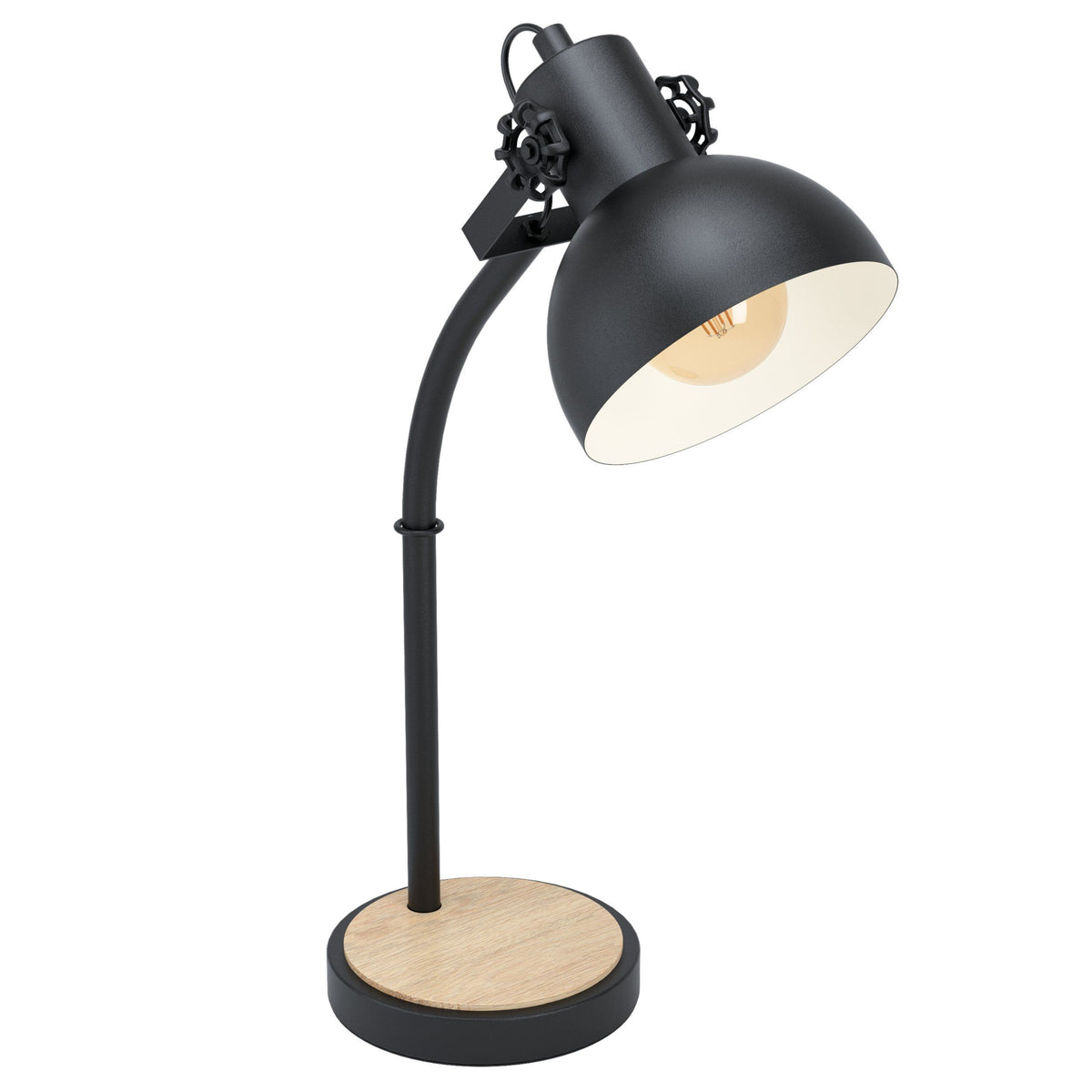 Lubenham T/l 1x28w E27 Blk/wood - Table Lamp - Lux Lighting