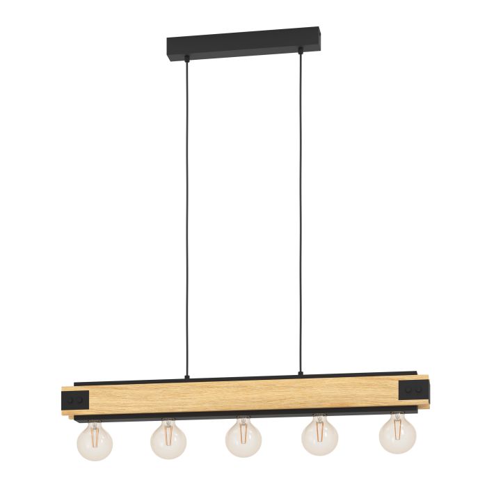 LAYHAM H/L 5X60W E27 BLK/RUSTIC WOOD