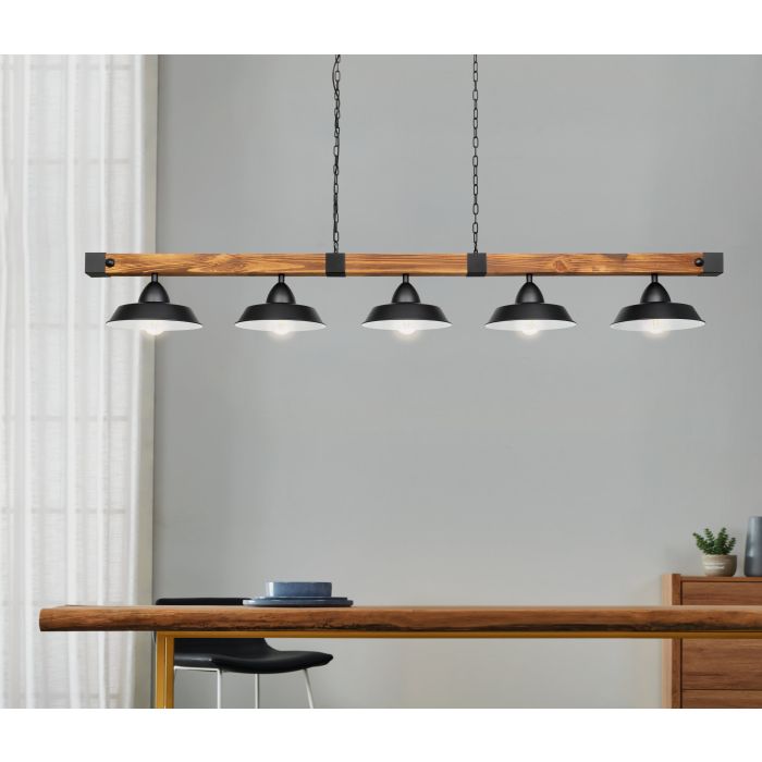 OLDBURY H/L 5X60W E27 BLK/RUSTIC WOOD