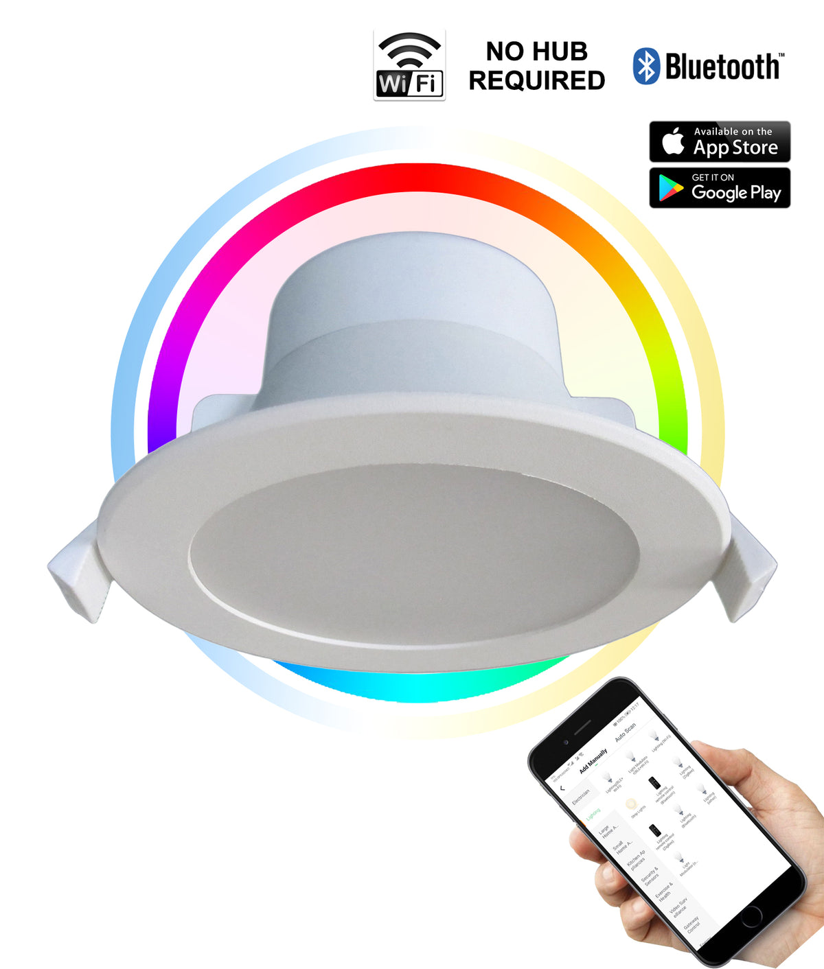 LED Smart White Round Dimmable Tri-CCT+RGB Downlight - downlight - Lux Lighting