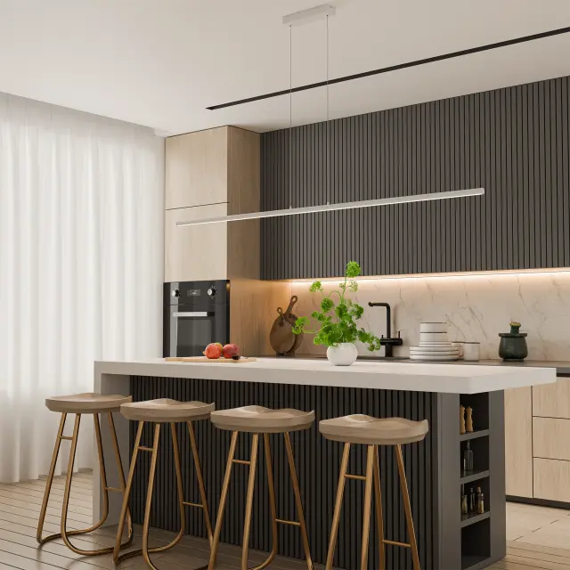 Calibo Aeris 2000mm Slimline Fluted LED Linear Pendant - Black