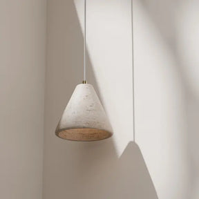 Calibo Orville Modern Travertine Stone Cone Pendant with Brass Accent