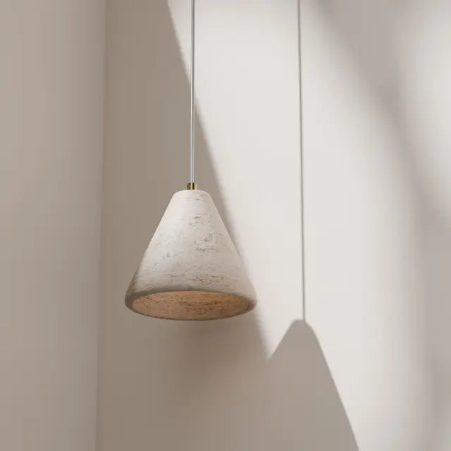 Calibo Orville Modern Travertine Stone Cone Pendant with Brass Accent