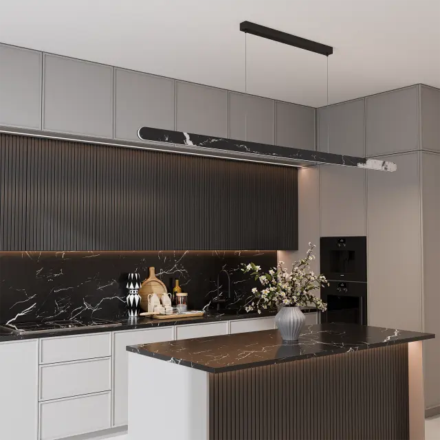 Calibo Lanner 2000mm Crafted Marble LED Linear Pendant - Black