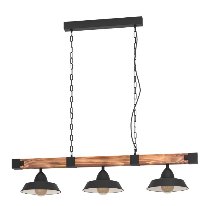OLDBURY H/L 3X60W E27 BLK/RUSTIC WOOD FSC