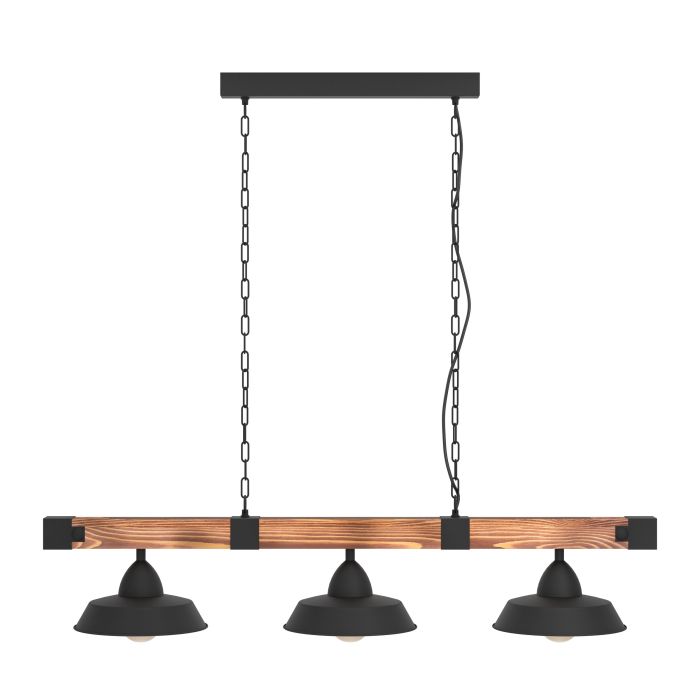 OLDBURY H/L 3X60W E27 BLK/RUSTIC WOOD FSC