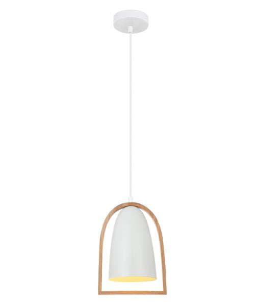 SWING Pendant Es Matt White W/wood frame - pendant - Lux Lighting