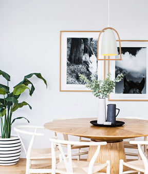 SWING Pendant Es Matt White W/wood frame - pendant - Lux Lighting