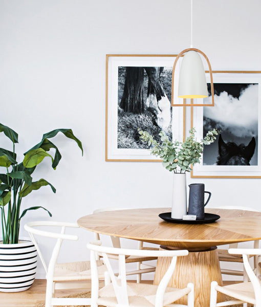 SWING Pendant Es Matt White W/wood frame - pendant - Lux Lighting
