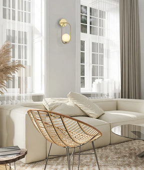 ARO Interior Round Opal Glass with Satin Gold Frame Wall Light