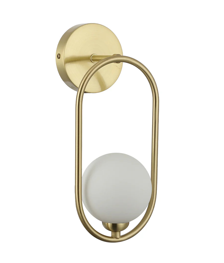 ARO Interior Round Opal Glass with Satin Gold Frame Wall Light