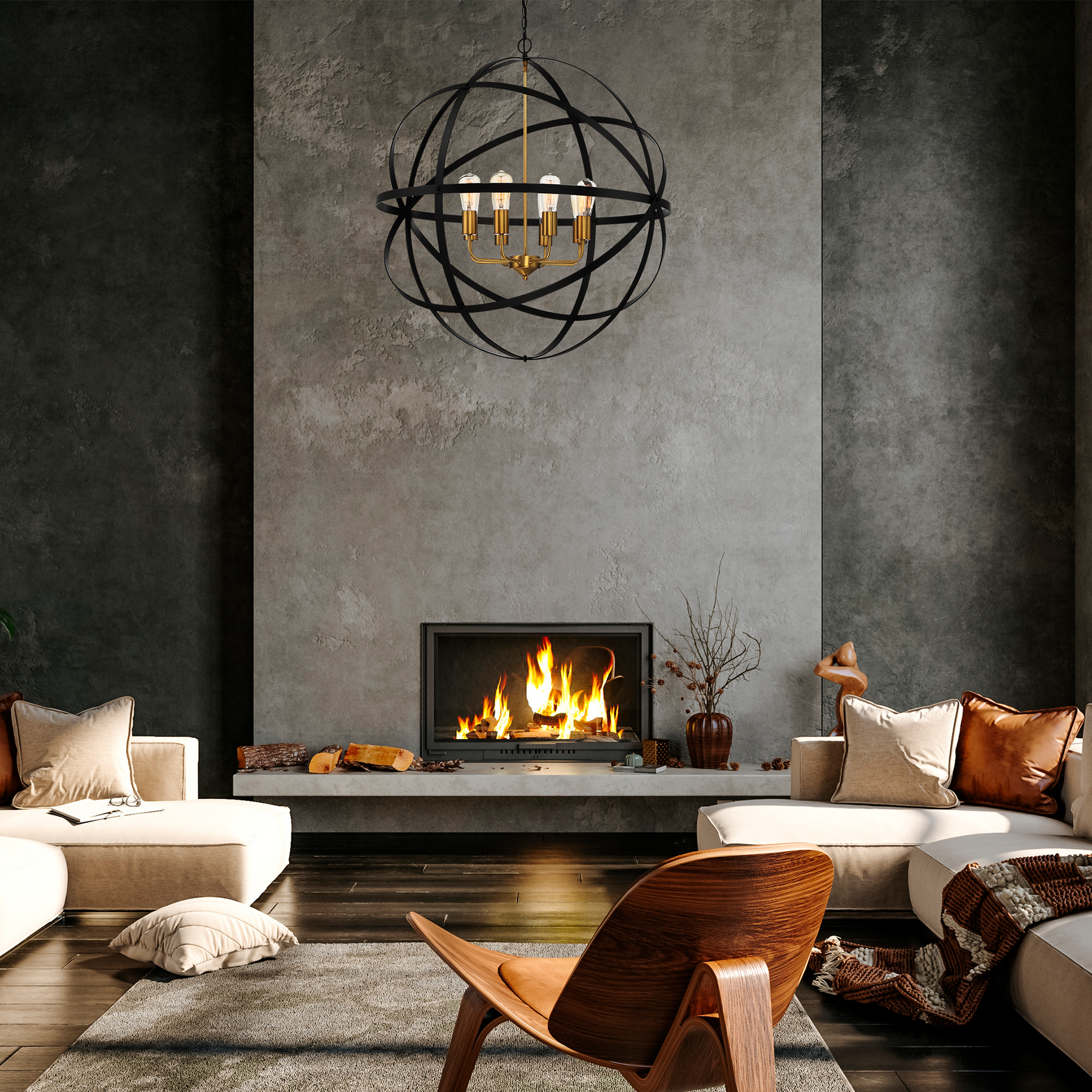 Apollo P3 BRZ/GLD 3 Light E27 40cm Orb Pendant Bronze Gold