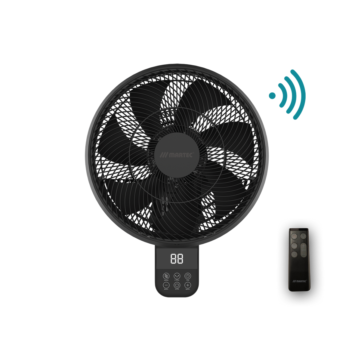 Avalon 350mm 14" 10 Speed Remote & WIFI 70W DC Wall Fan With 8hr Timer Black