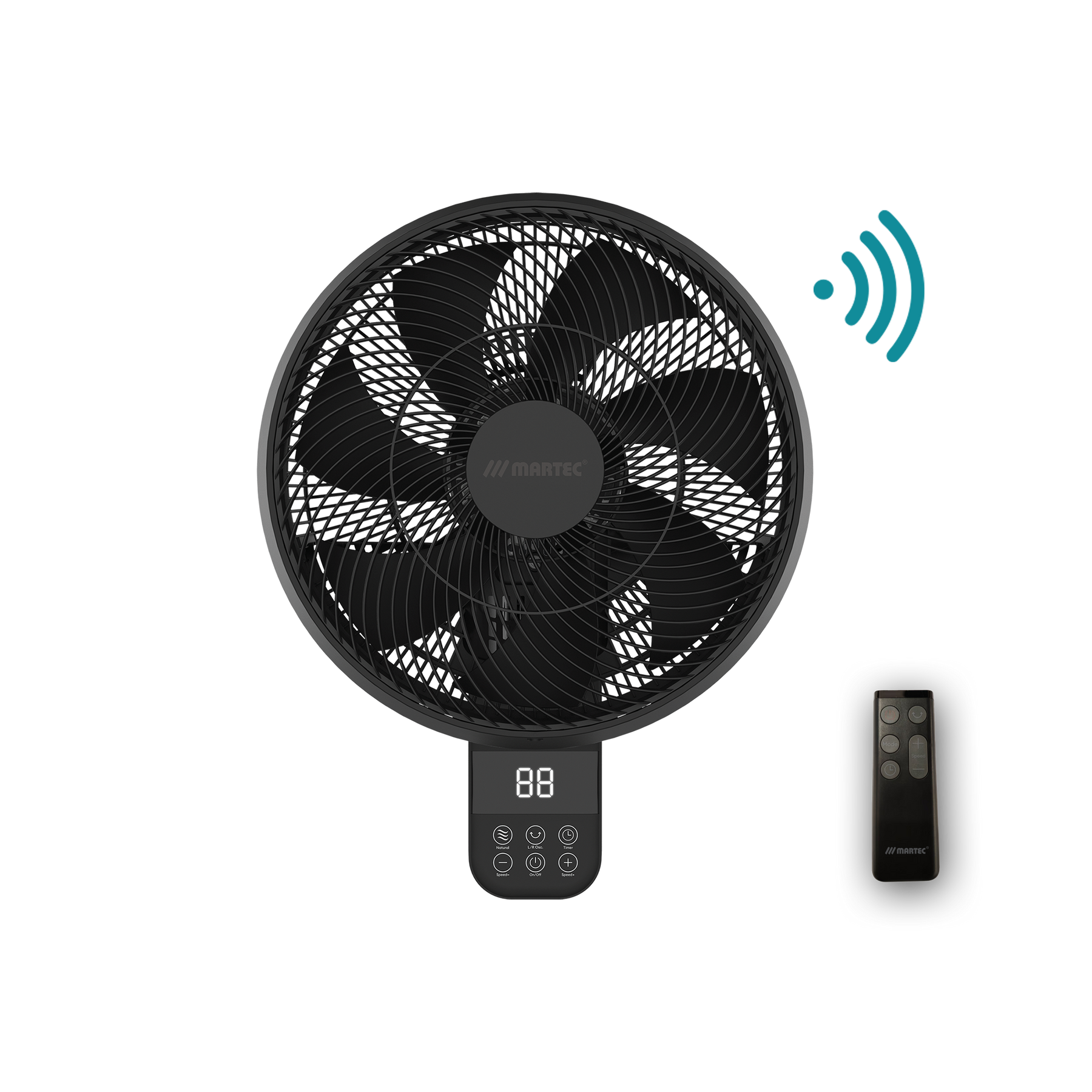 Avalon 350mm 14" 10 Speed Remote & WIFI 70W DC Wall Fan With 8hr Timer Black