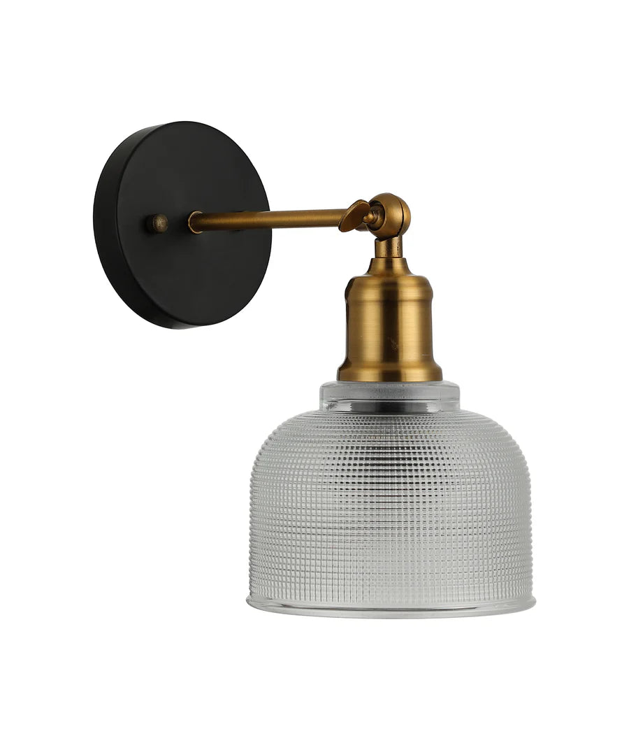 WALL Int S/M ES Dome Clear Segmented Glass With Antique Brass Bracket