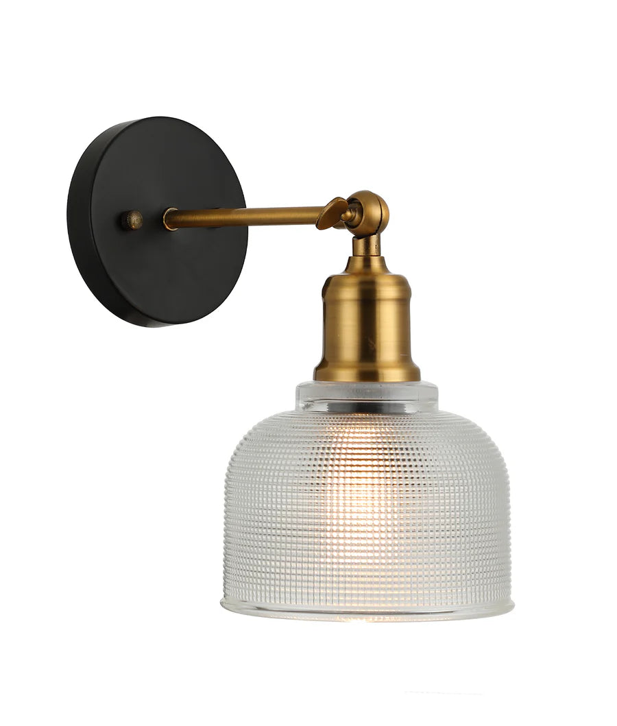 WALL Int S/M ES Dome Clear Segmented Glass With Antique Brass Bracket