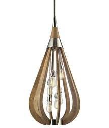 BONITO: Rustic Large Taupe / Winter Moss Wood Tear Drop Pendant Light
