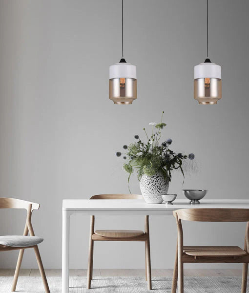 CASA: White With Amber Jar Shape Pendant Light