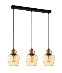 CHAMPAN: Interior Bronze Amber / Mirror Finish Smokey Black Glass Ellipse Multiple Bar Base Pendant Lights