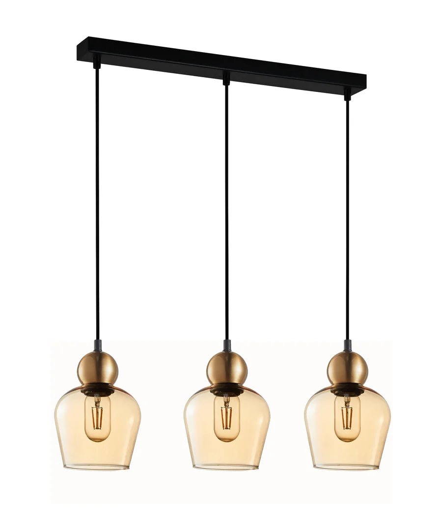 CHAMPAN: Interior Bronze Amber / Mirror Finish Smokey Black Glass Ellipse Multiple Bar Base Pendant Lights
