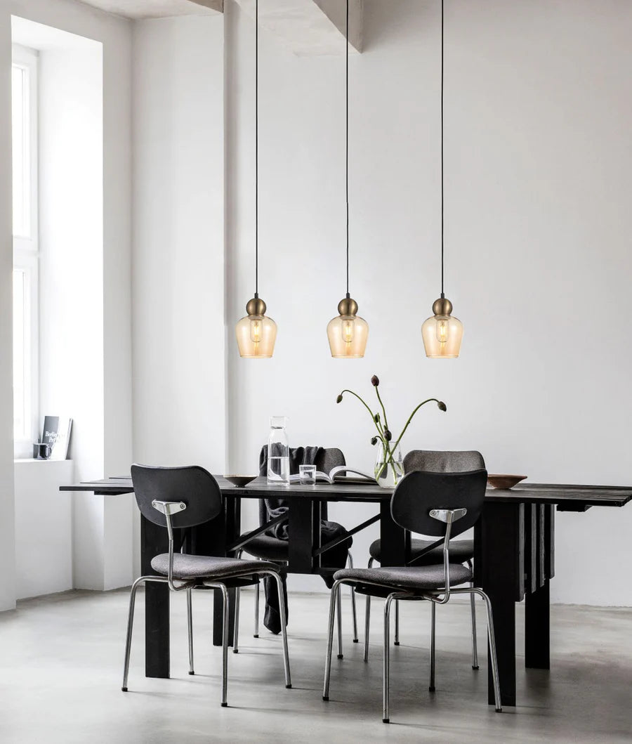 CHAMPAN: Interior Bronze Amber / Mirror Finish Smokey Black Glass Ellipse Pendant Lights