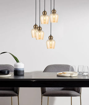 CHAMPAN: Interior Bronze Amber / Mirror Finish Smokey Black Glass Ellipse Pendant Lights