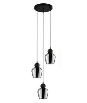 CHAMPAN: Interior Bronze Amber / Mirror Finish Smokey Black Glass Ellipse Multiple Round Base Pendant Lights