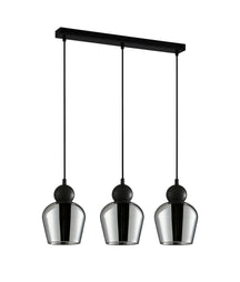 CHAMPAN: Interior Bronze Amber / Mirror Finish Smokey Black Glass Ellipse Multiple Bar Base Pendant Lights