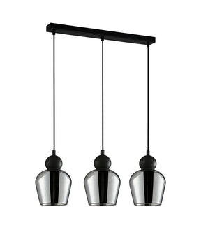 CHAMPAN: Interior Bronze Amber / Mirror Finish Smokey Black Glass Ellipse Multiple Bar Base Pendant Lights