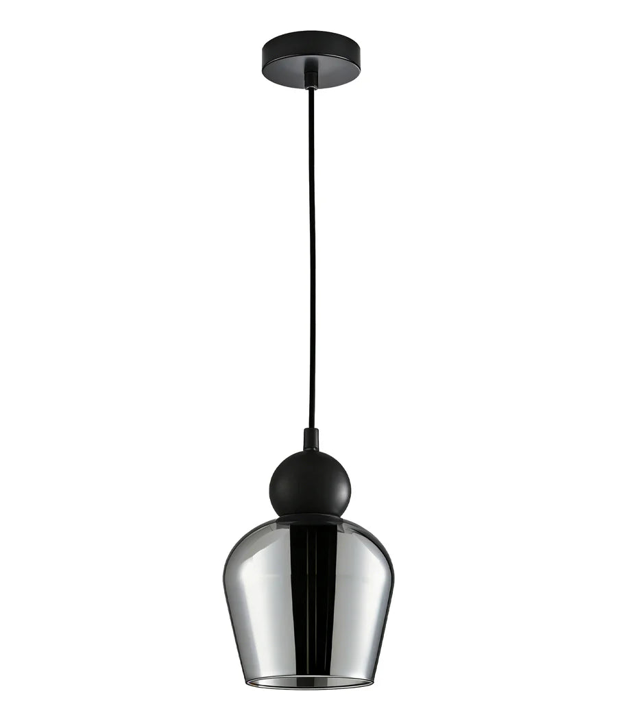CHAMPAN: Interior Bronze Amber / Mirror Finish Smokey Black Glass Ellipse Pendant Lights